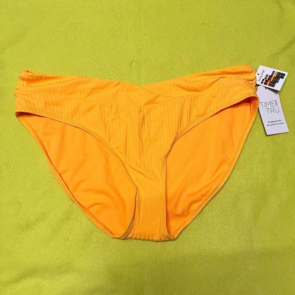 Time and Tru Mid Rise Bikini Bottoms Swim XL NWT Marigold Yellow